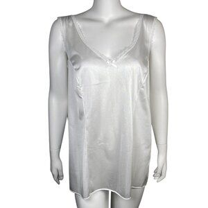 Vintge Velrose Nylon V Neck Camisole Size 48 White Sleeveless Lace Trim